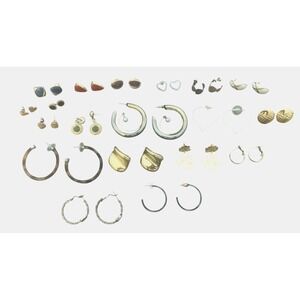 Lot 19 Pair Gold Tone Enamel Hoop Silver Tone Pierced Earring Jewelry Wearable